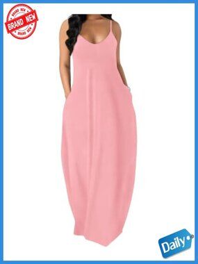 Maxi Dress with Pockets Adjustable Spaghetti Strap V-Neck Sleeveless